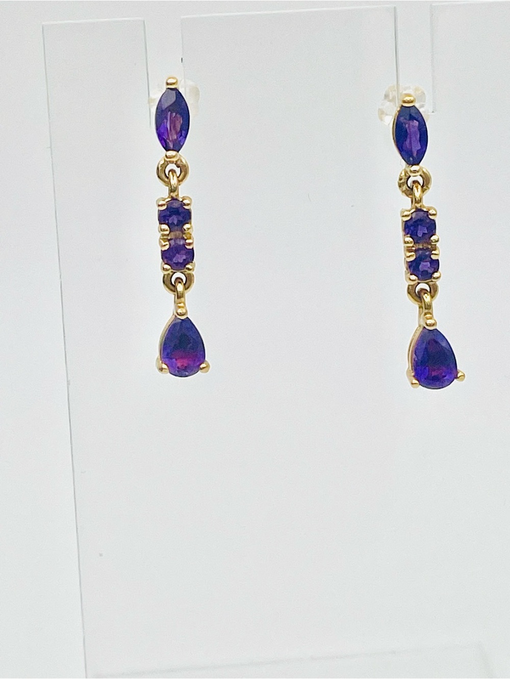 BaubleBar Genuine Amethyst Gold Plated Brass Linear Drop Earrings. Signed PAJ BB